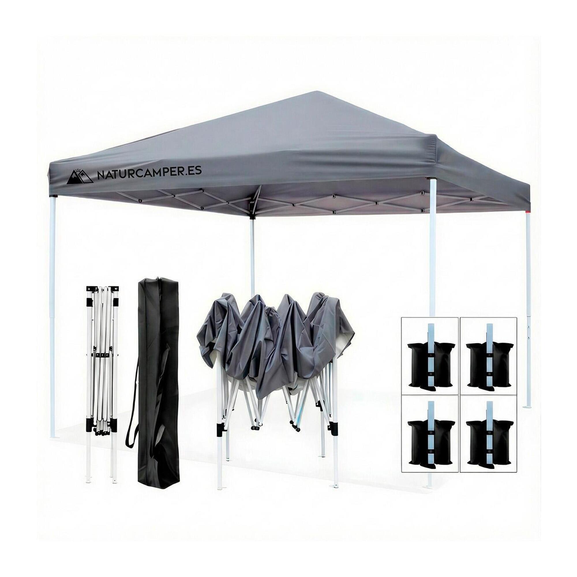 Kol Outdoor - Tonnelle Pliante 3x3m Grise, Plage Et Camping, Avec Sac De Transport - Abris - Gris - Decathlon
