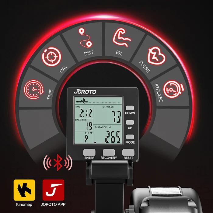 Rameur MR56, 10 niveaux de résistance, capacité de 160 kg, Bluetooth et APP 2/7