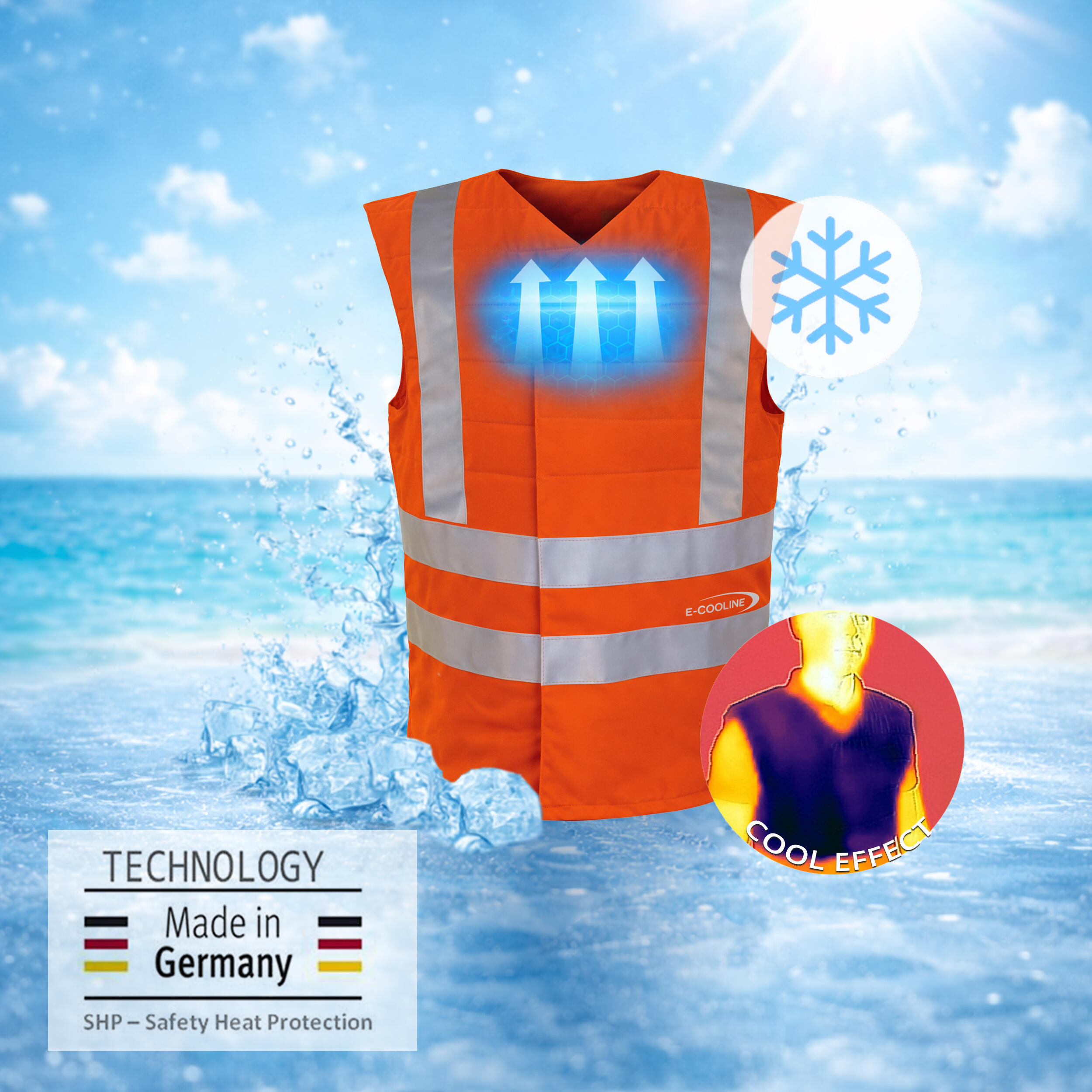 E.COOLINE PowerSignal Gilet SX3| Gilet sicurezza raffreddante|attivato con acqua 5/9
