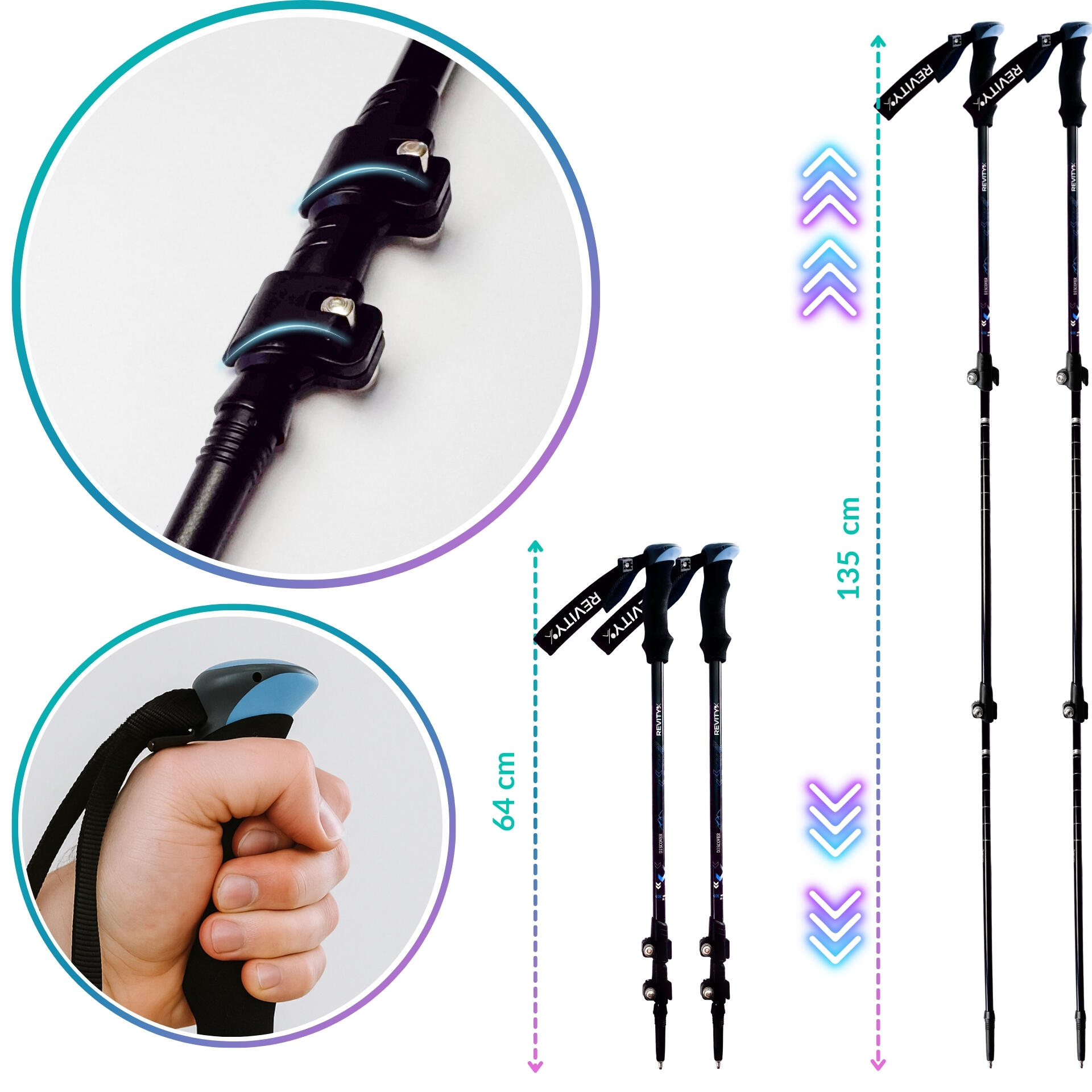 Bastões de Trekking Revity Discover 64–135 cm Alumínio 5/7