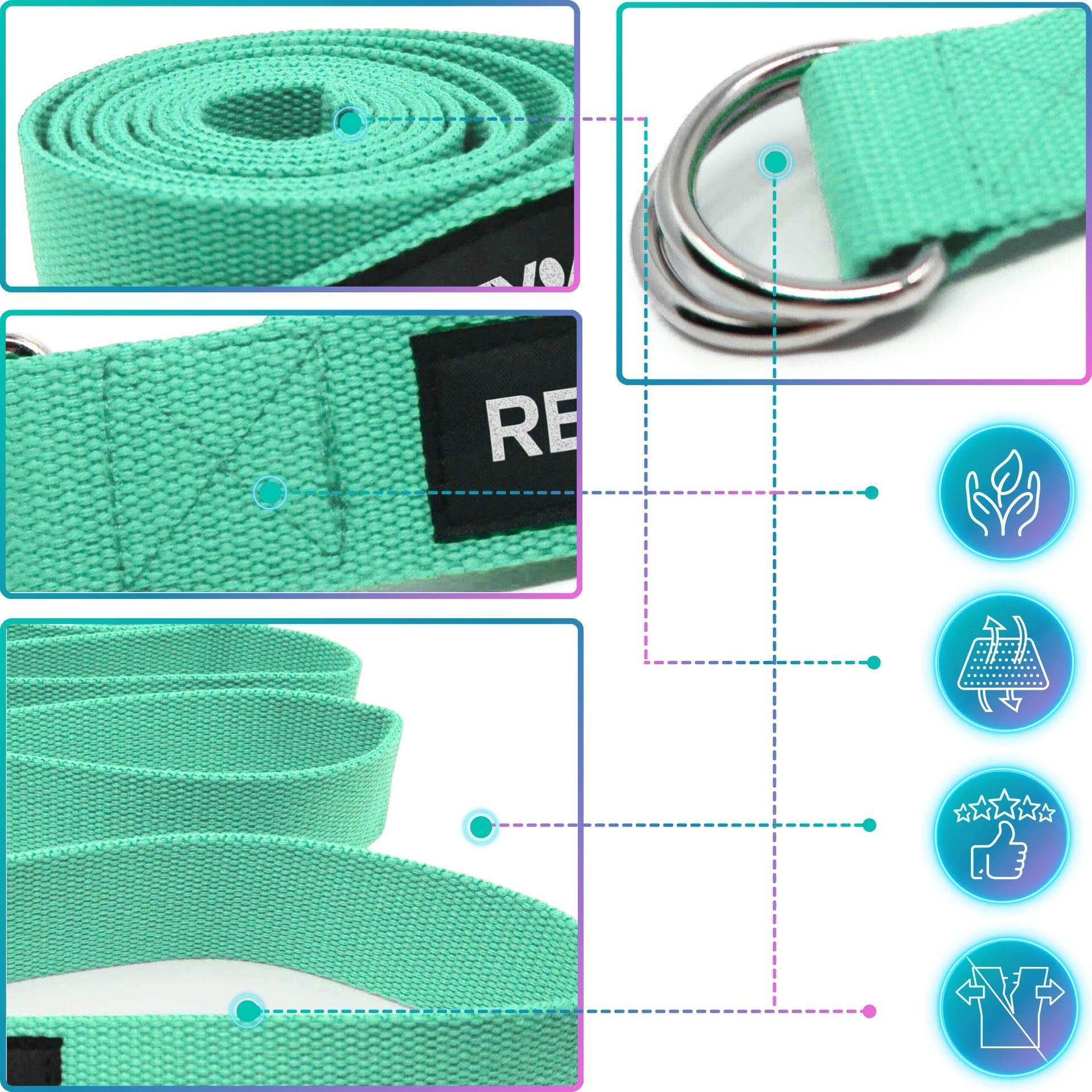 Correa yoga/pilates de 200 × 3,8 cm + plan de entrenamiento en PDF, menta 2/7