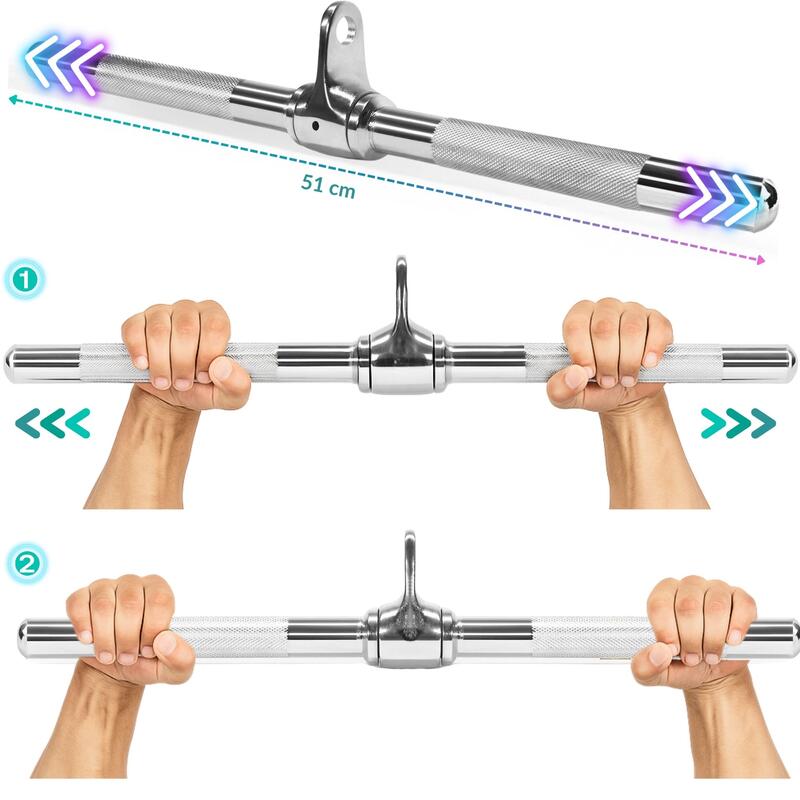 Bară dreaptă rotativă pentru scripete/atlas Revity 51 cm, oțel inoxidabil
