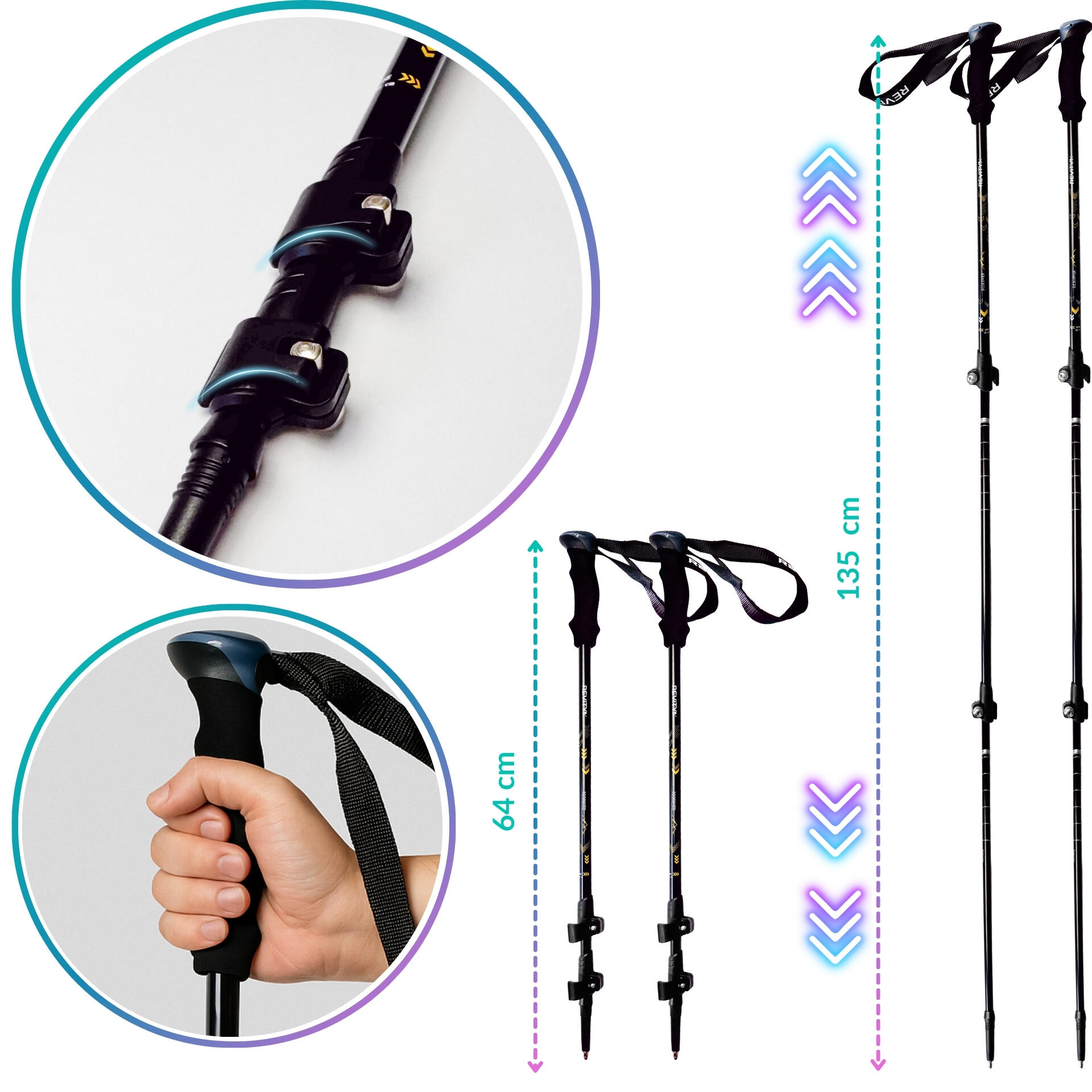 Trekkingstokken - stoken voor nordic walking Discover 65 - 135 cm telescopische 6/7