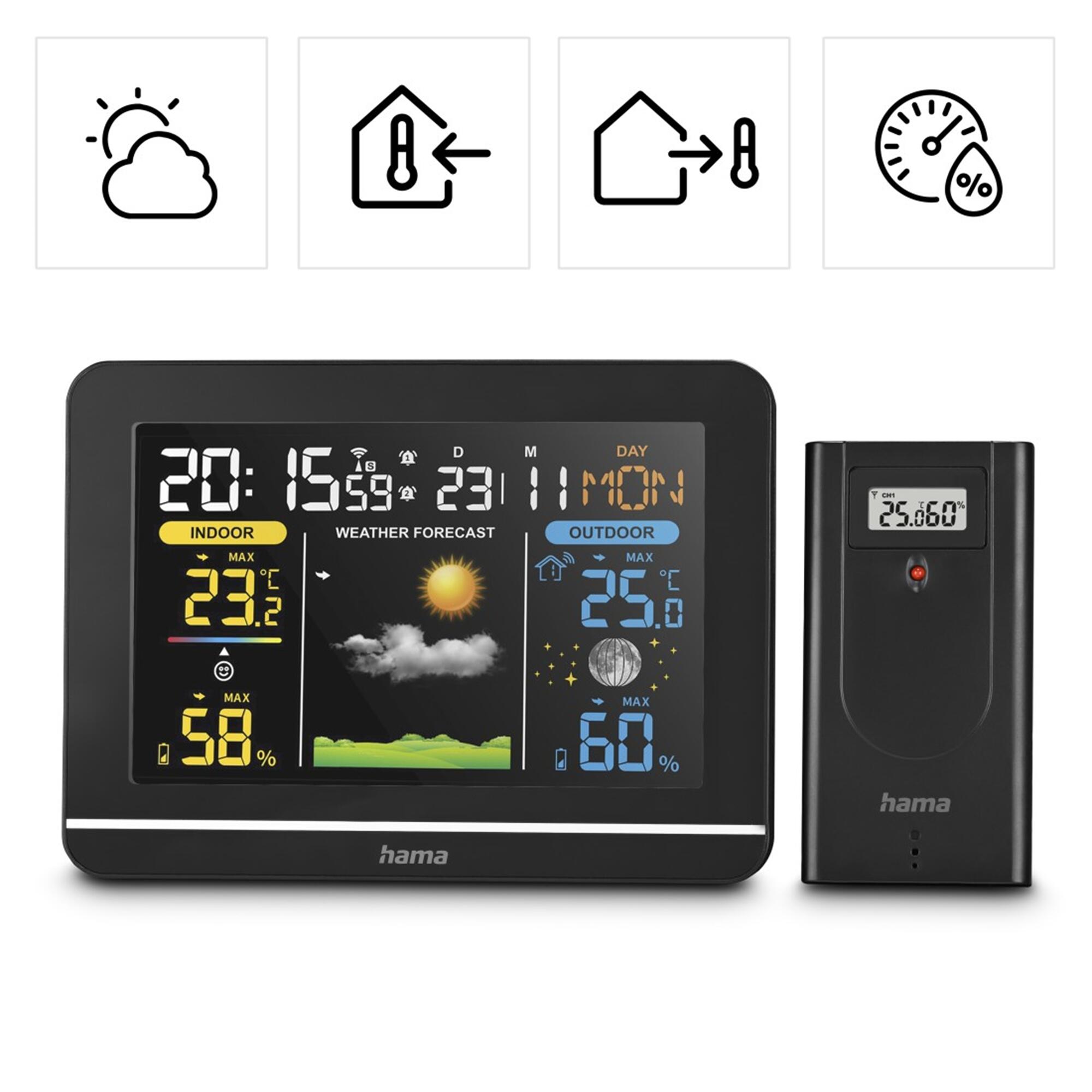 HAMA Wetterstation m. Außensensor, Hygrometer, Farbdisplay, DCF-Uhr, 2/6