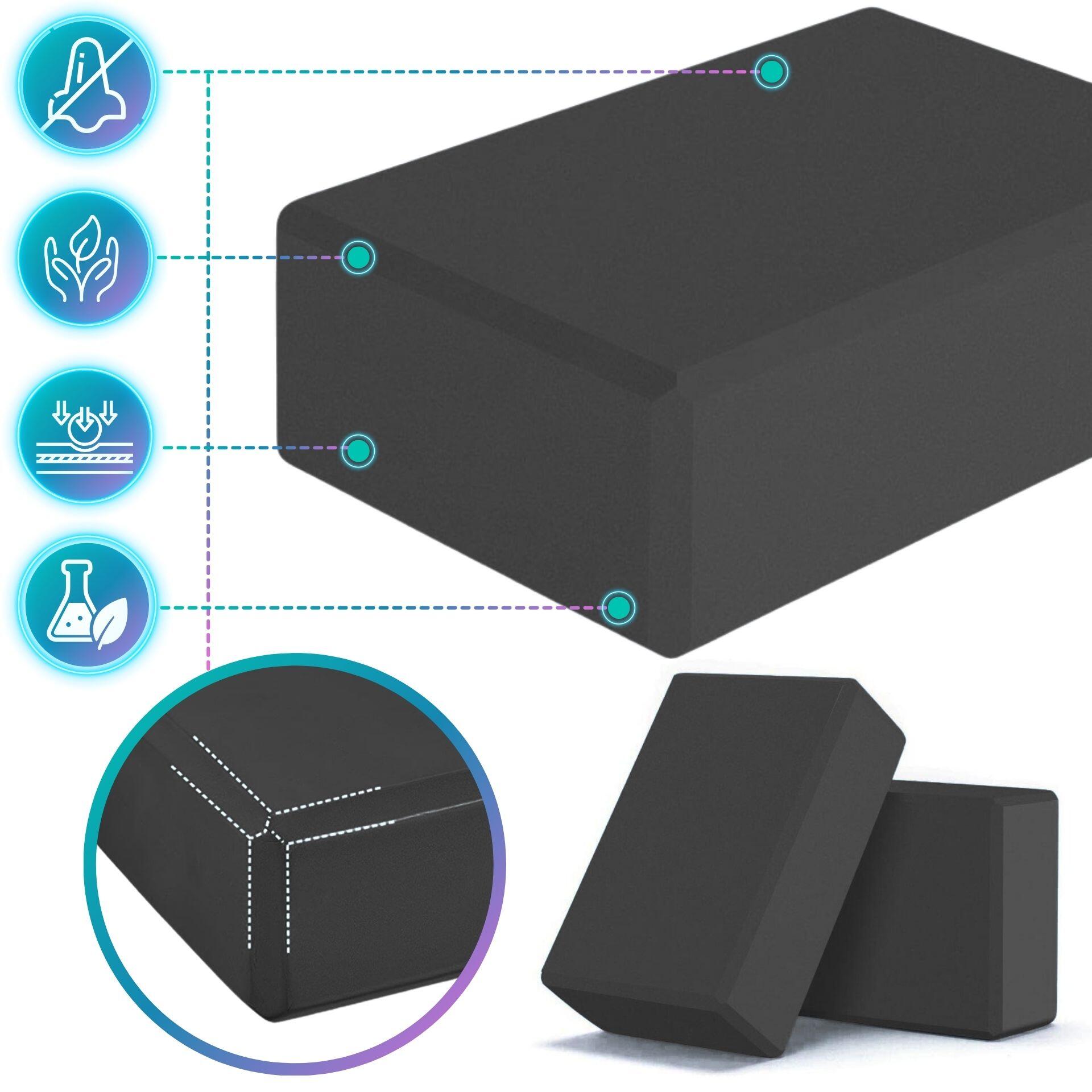 Set Di 2 Blocchi Yoga In Schiuma EVA – Antiscivolo, Leggeri 23x15x7,5 Cm, Per Pilates, Meditazione E Stretching – Nero E Rosa
