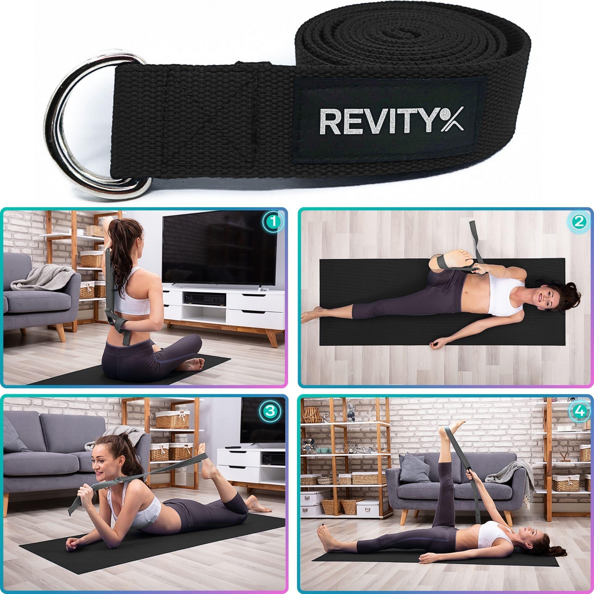 Correa yoga/pilates de 200 × 3,8 cm + plan de entrenamiento en PDF, negro 3/7