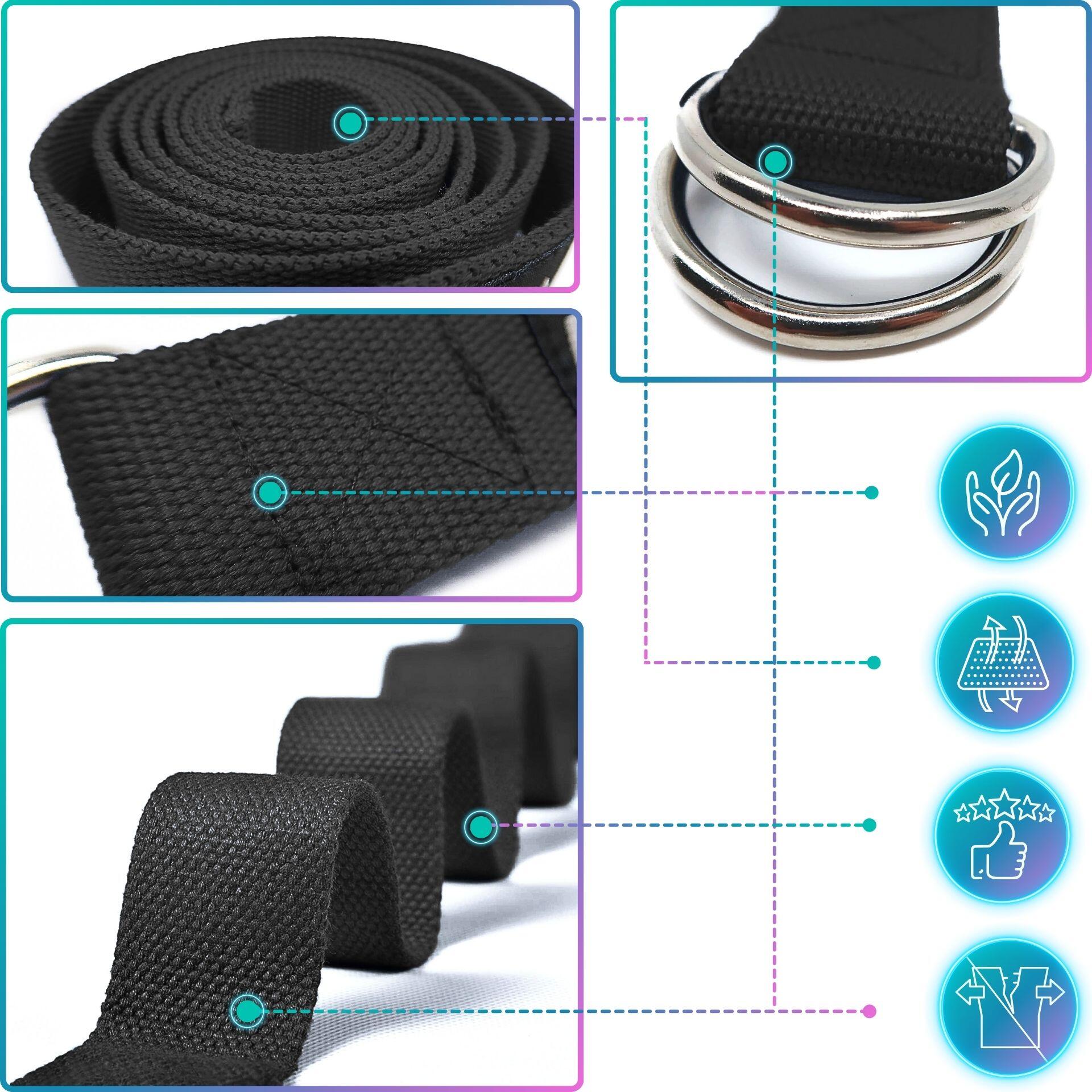Correa yoga/pilates de 200 × 3,8 cm + plan de entrenamiento en PDF, negro 2/7