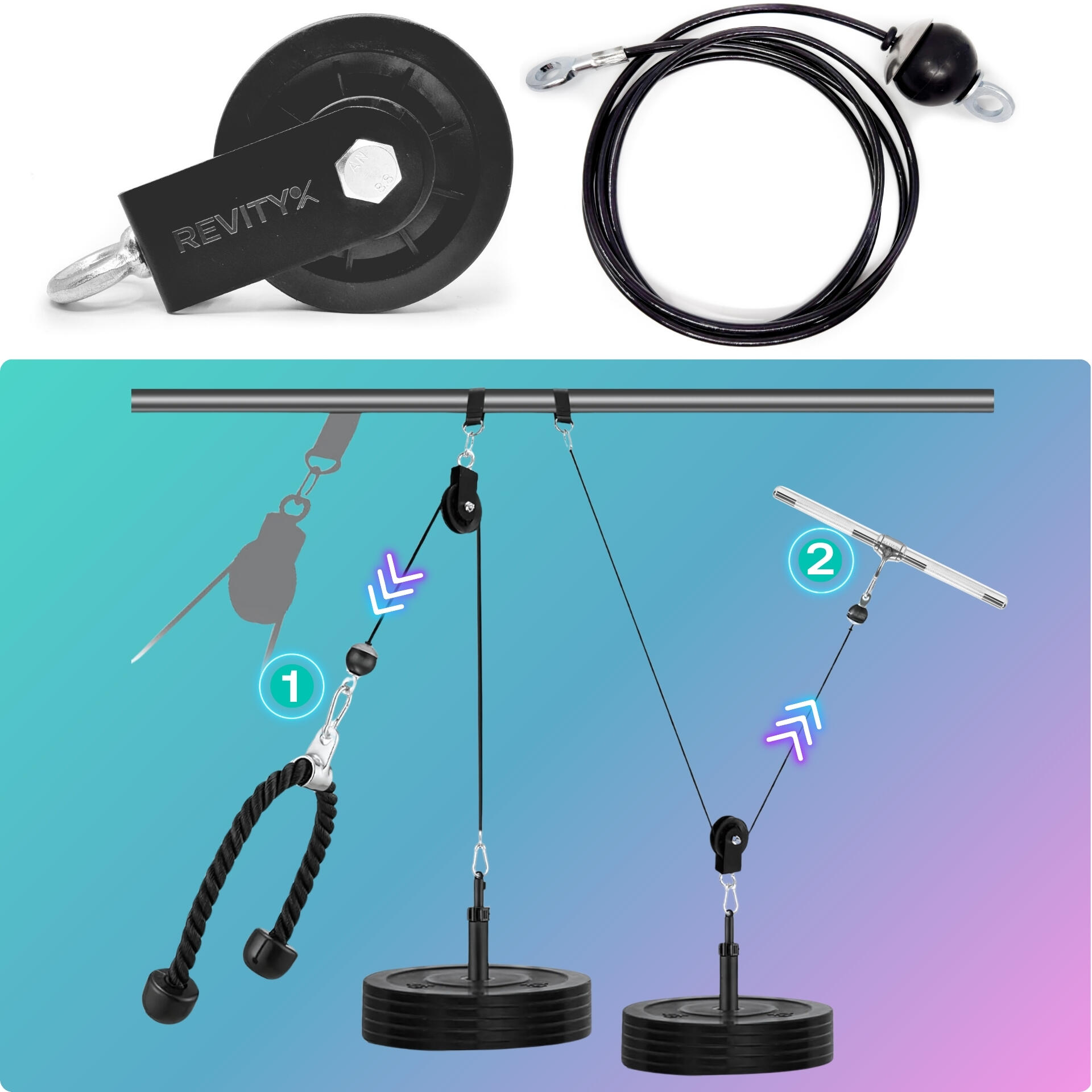 Sistema de polea de cable para casa con barra y soporte para discos 3/7