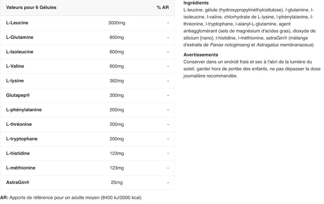 Acides aminés essentiels - Premium EAA+L-Glutamine - 180 Gélules 2/5