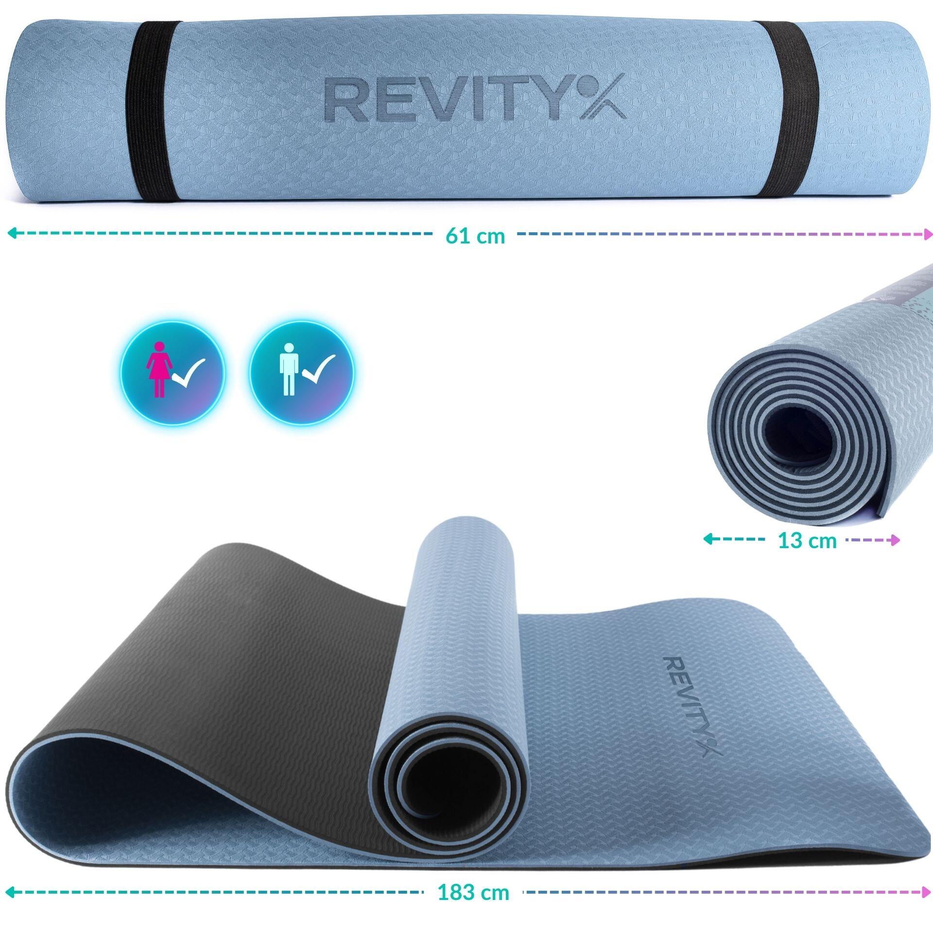 Esterilla yoga y fitness de 183×61×0,6 cm, correa, plan de ejercicios PDF, azul 3/7