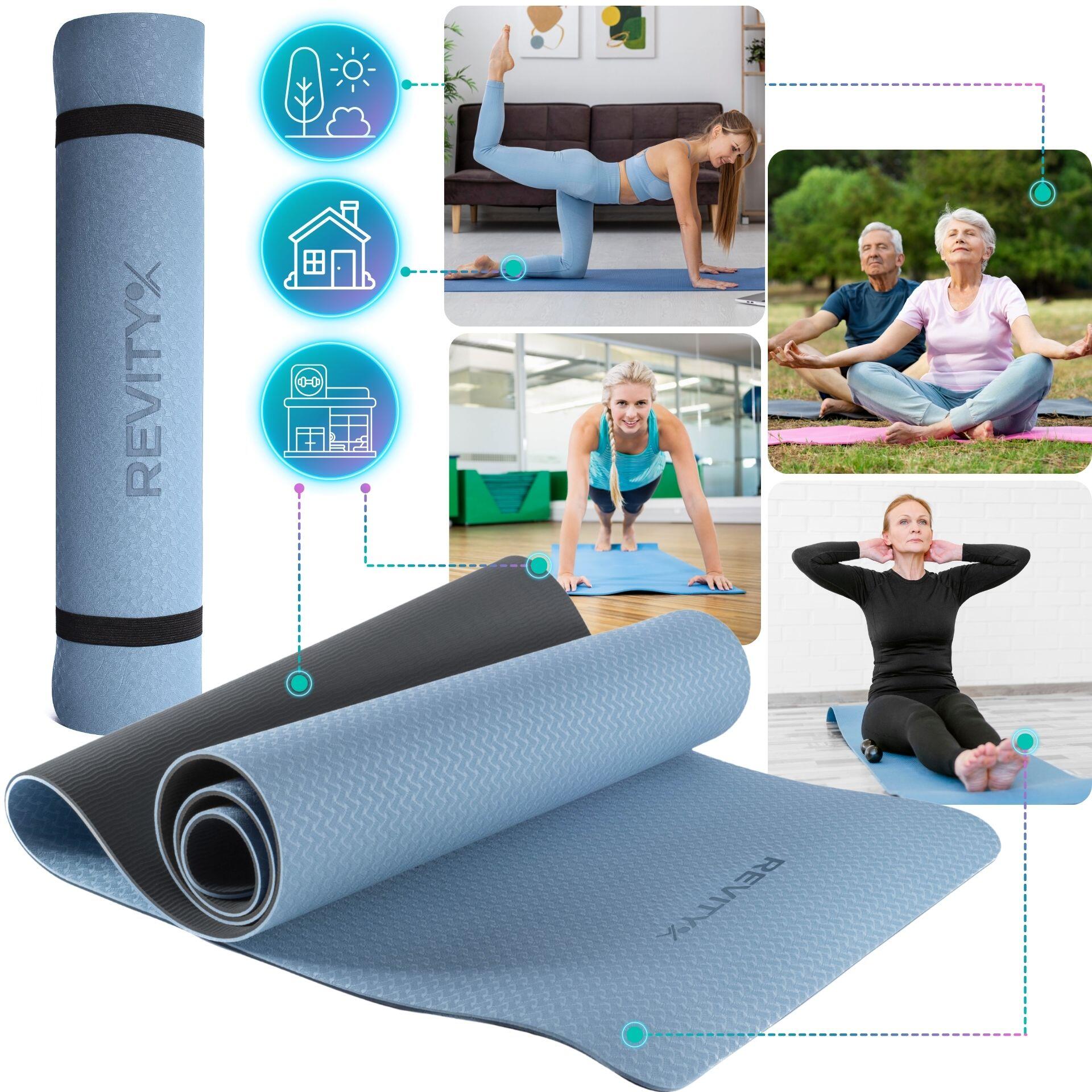 Esterilla yoga y fitness de 183×61×0,6 cm, correa, plan de ejercicios PDF, azul 2/7