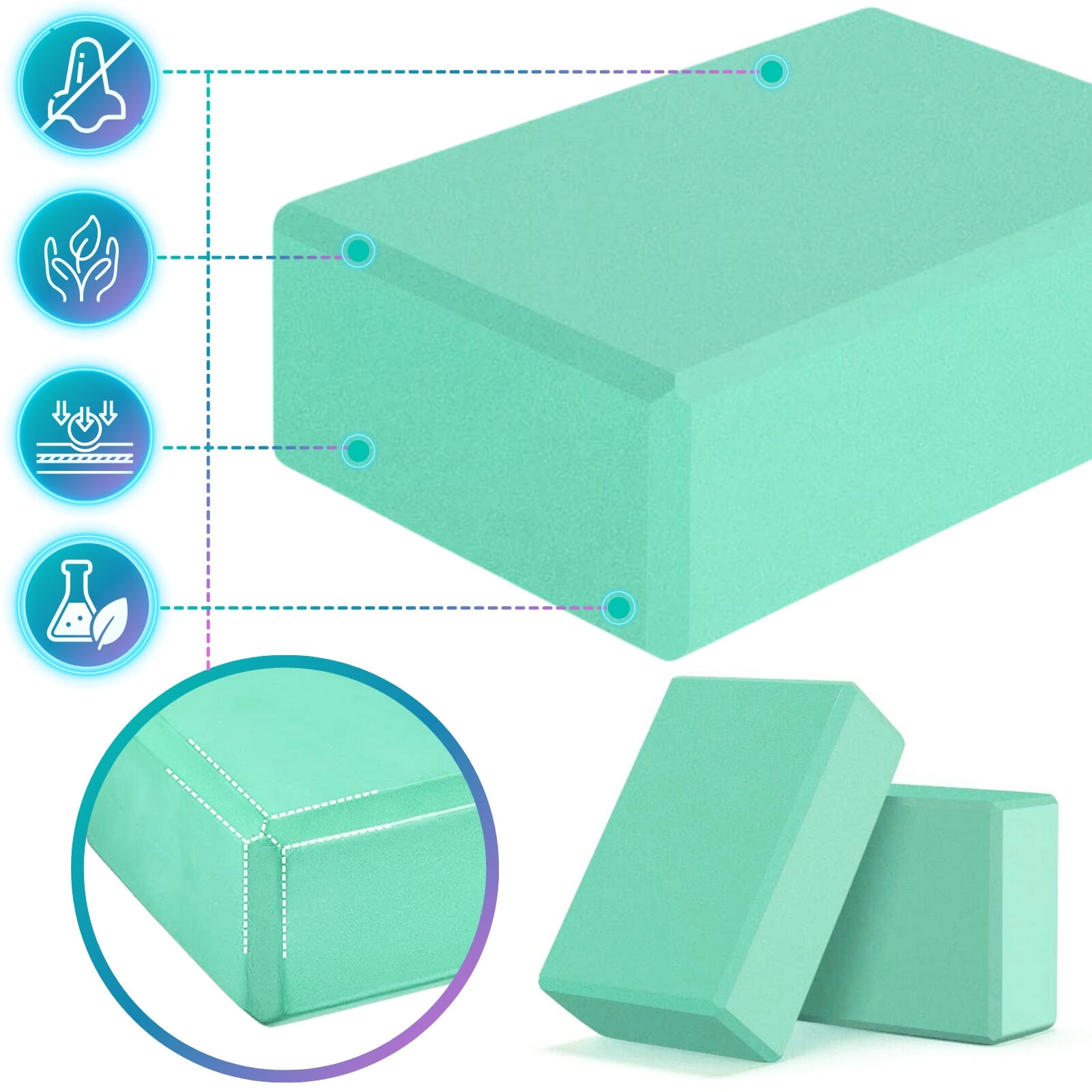 Bloque yoga de espuma EVA 23×15×7,5 cm + guía de entrenamiento en PDF, menta 2/7