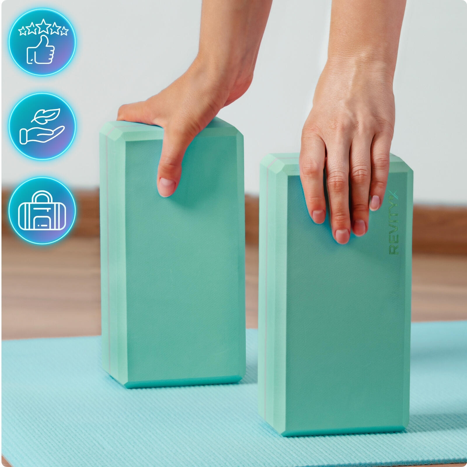 Bloque yoga de espuma EVA 23×15×7,5 cm + guía de entrenamiento en PDF, menta 7/7