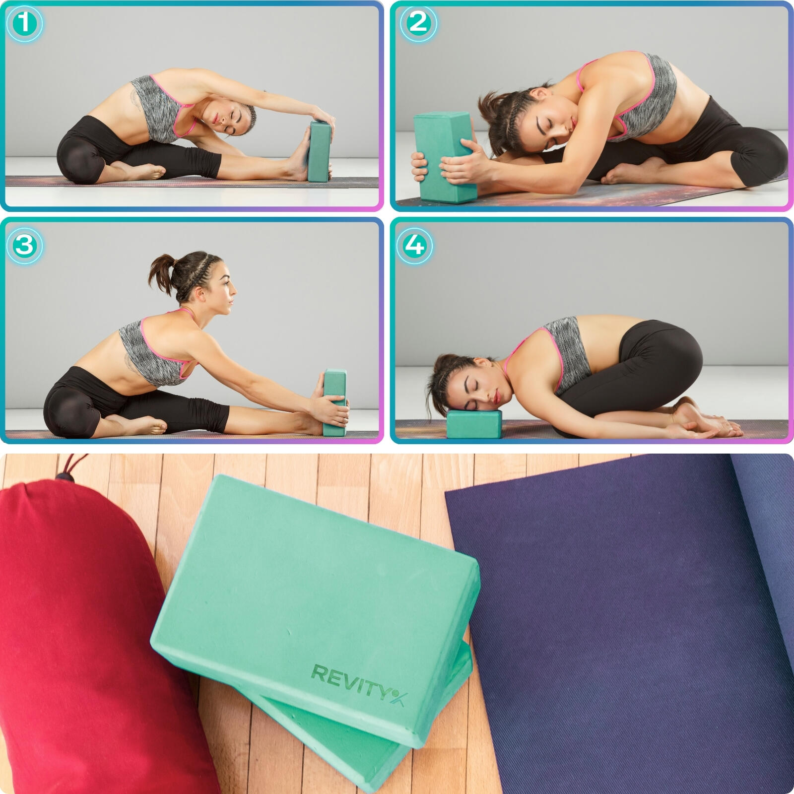 Bloque yoga de espuma EVA 23×15×7,5 cm + guía de entrenamiento en PDF, menta 4/7