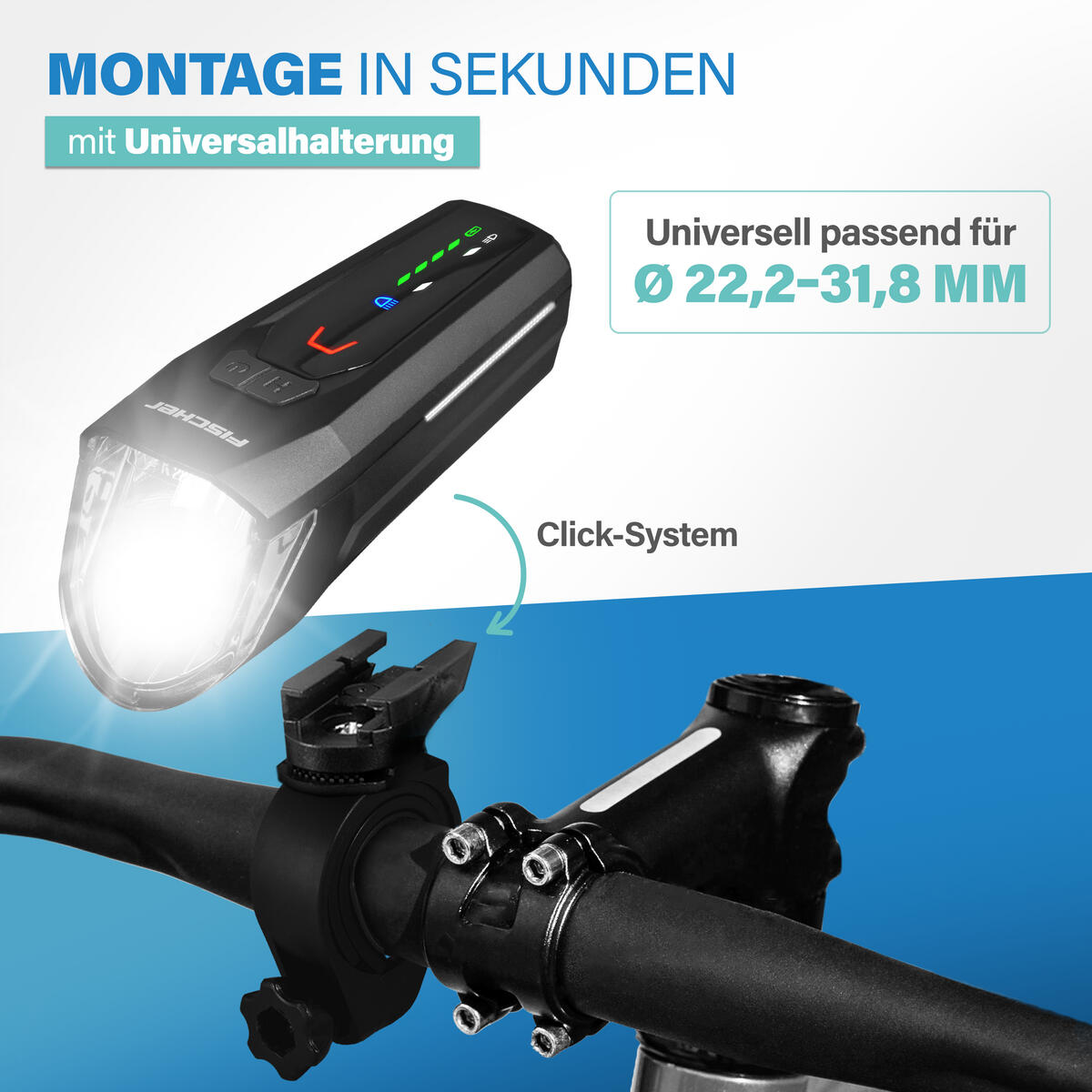 FISCHER LED-Akku Frontlicht 100 Lux mit Fernlichtfunktion 80 Lux 5/8