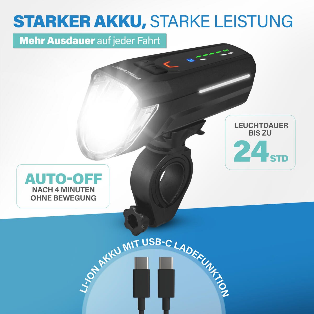 FISCHER LED-Akku Frontlicht 100 Lux mit Fernlichtfunktion 80 Lux 4/8