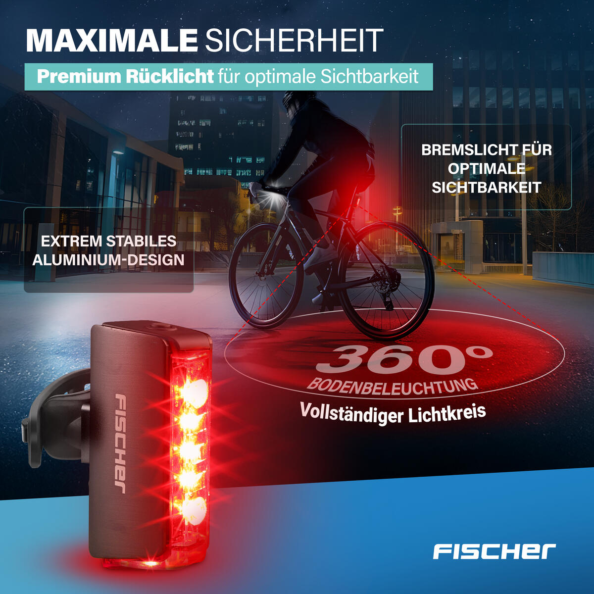 FISCHER LED-Akku Rücklicht TWIN STOP mit Bodenbeleuchtung und Bremslichtfunktion 3/8