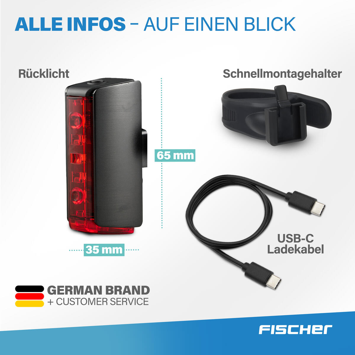 FISCHER LED-Akku Rücklicht TWIN STOP mit Bodenbeleuchtung und Bremslichtfunktion 2/8