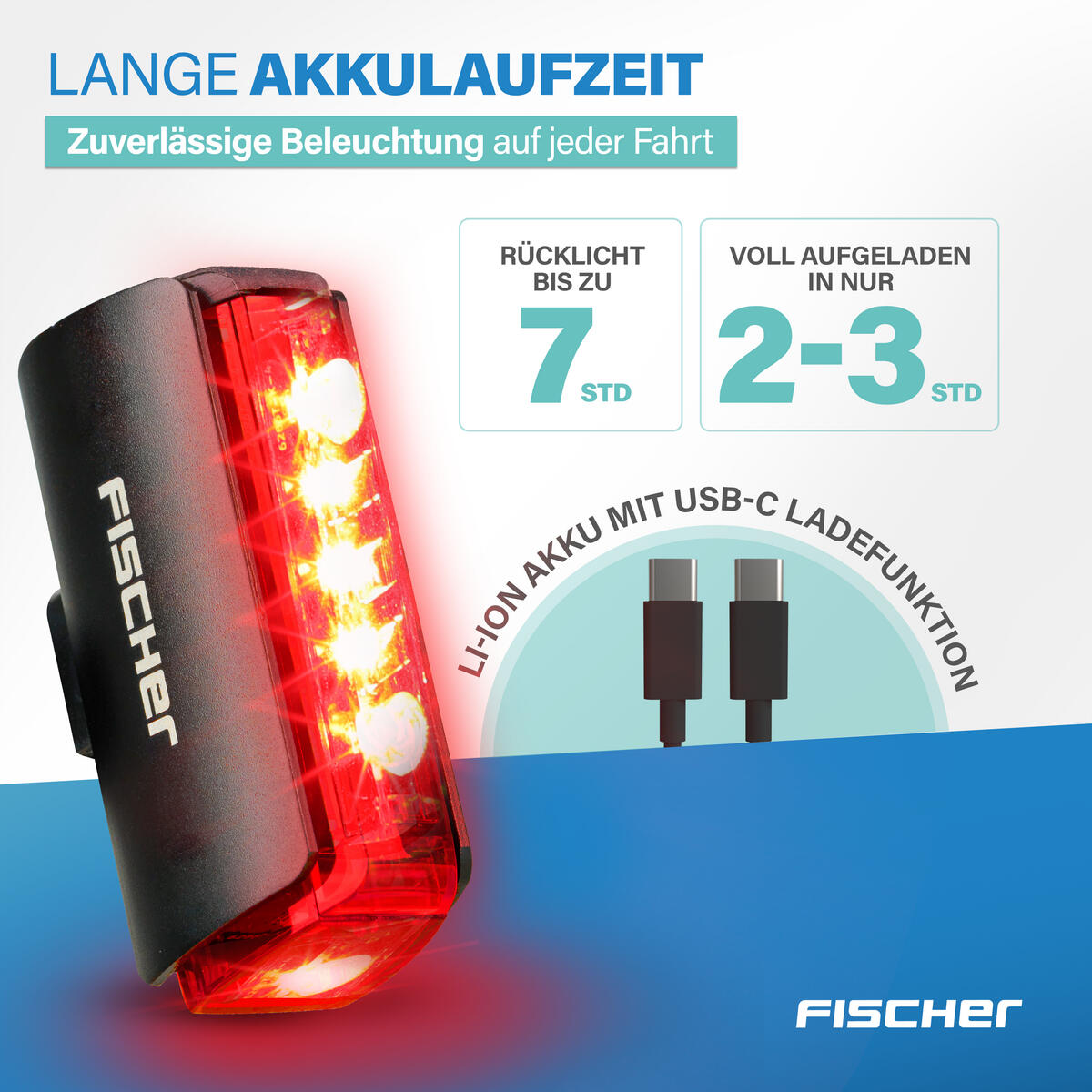 FISCHER LED-Akku Rücklicht TWIN STOP mit Bodenbeleuchtung und Bremslichtfunktion 5/8