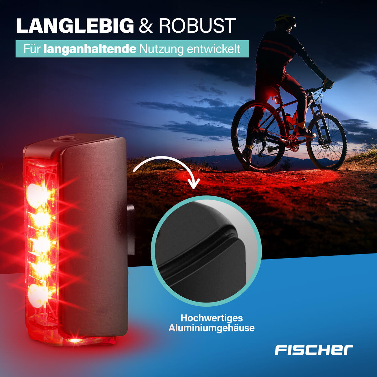 FISCHER LED-Akku Rücklicht TWIN STOP mit Bodenbeleuchtung und Bremslichtfunktion 4/8