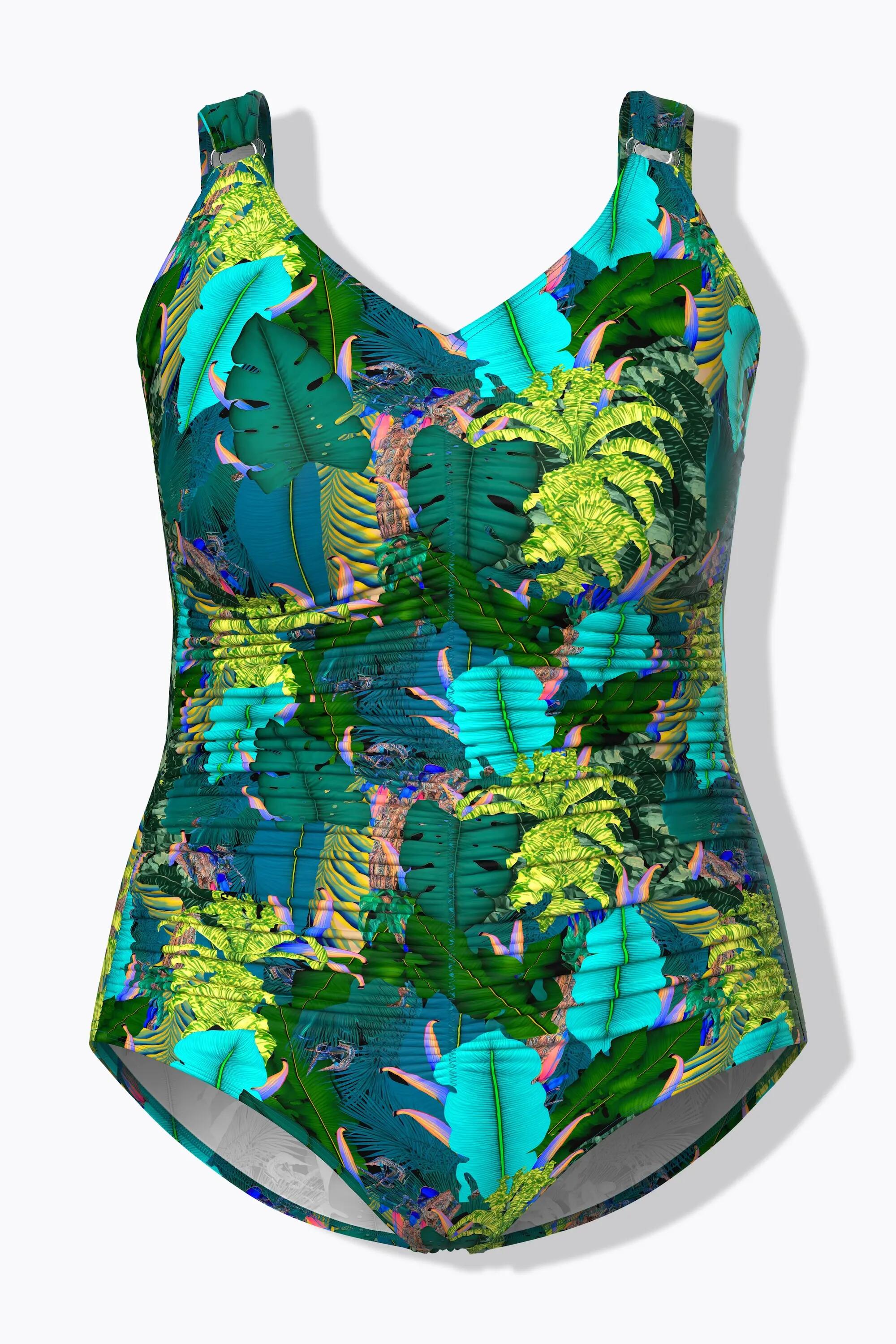 Femme Maillot de bain avec fronces et bonnets souples motif jungle 6/7