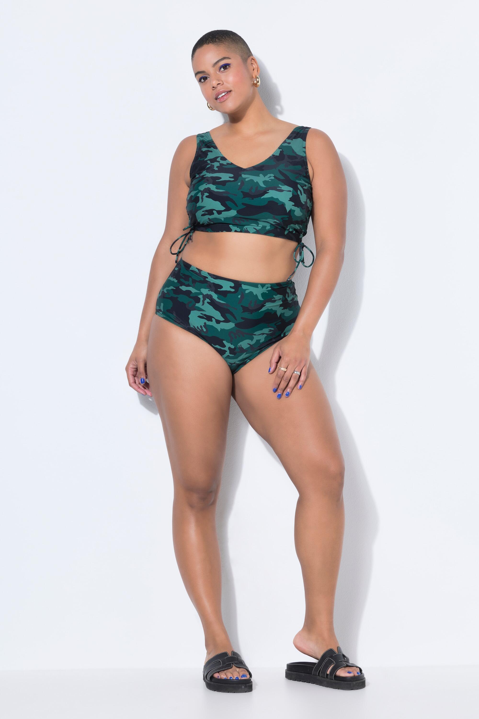 Dames Bikinitop camouflage rimpelbandjes zachte cups 3/6