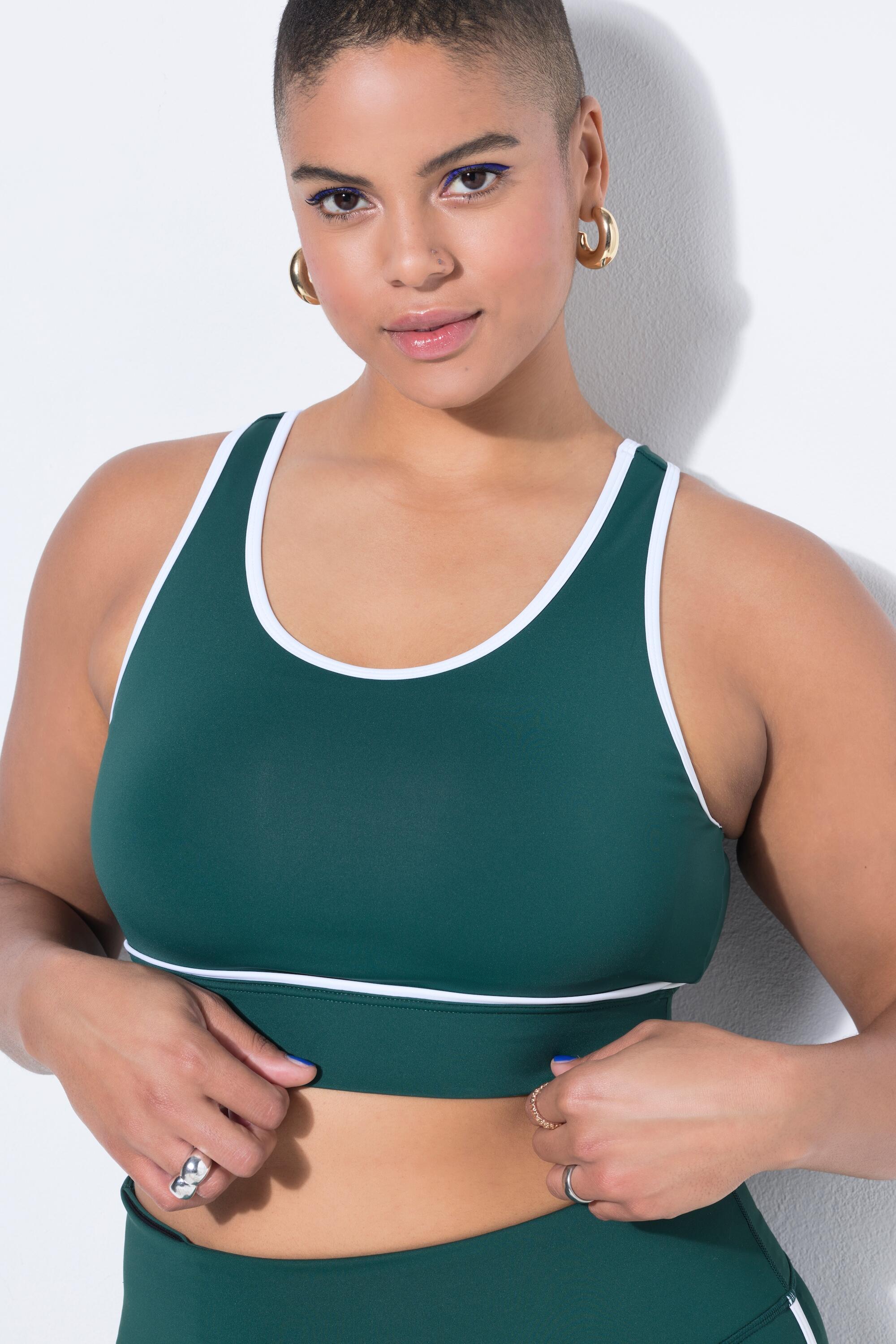 Femme Soutien-gorge de sport avec doublure en mesh et passepoil blanc 3/4