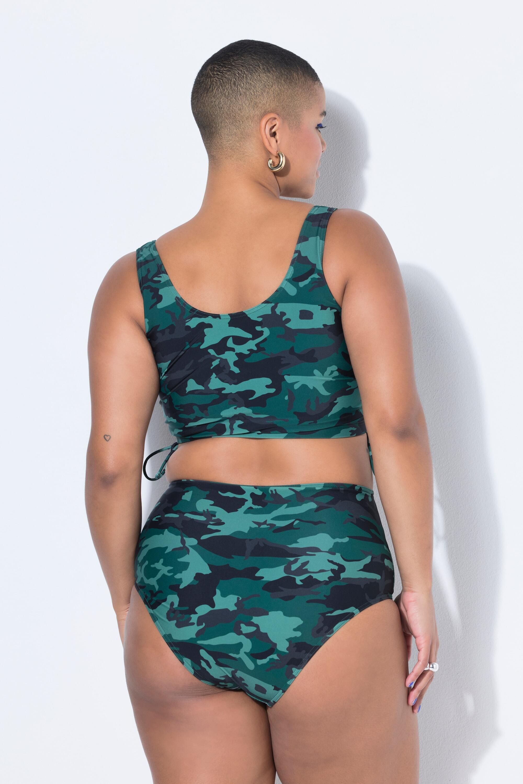 Dames Bikinitop camouflage rimpelbandjes zachte cups 2/6