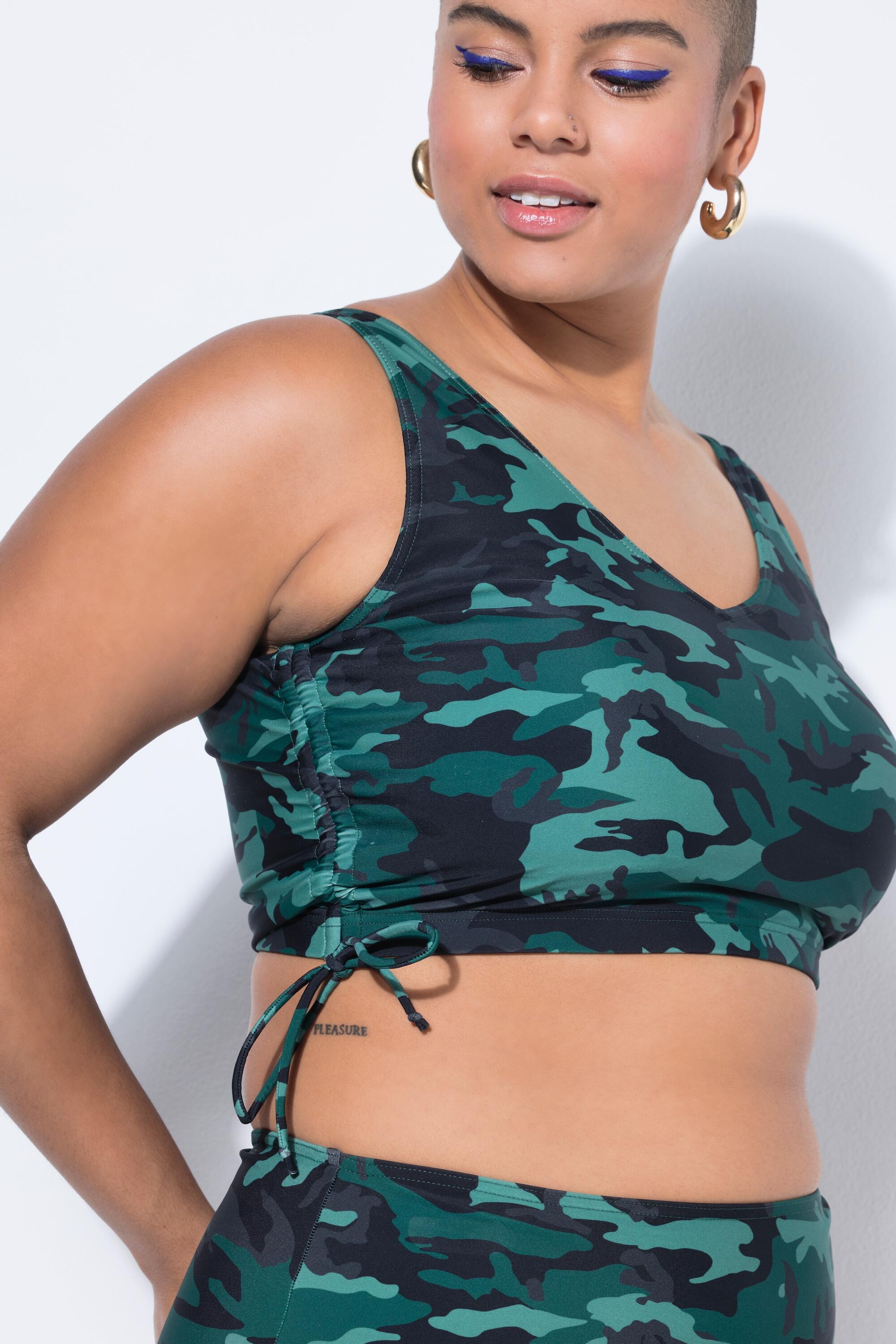 Dames Bikinitop camouflage rimpelbandjes zachte cups 5/6