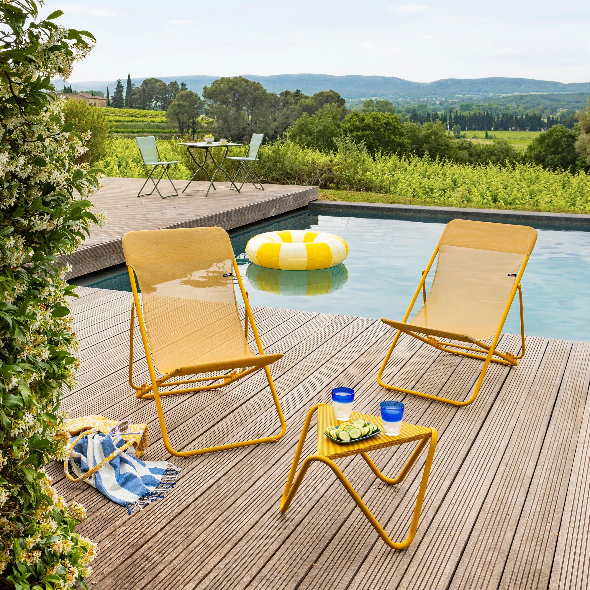 Transat jardin pliant multi-positions : Largeur 58 cm - MAXI TRANSAT - Jaune 4/7