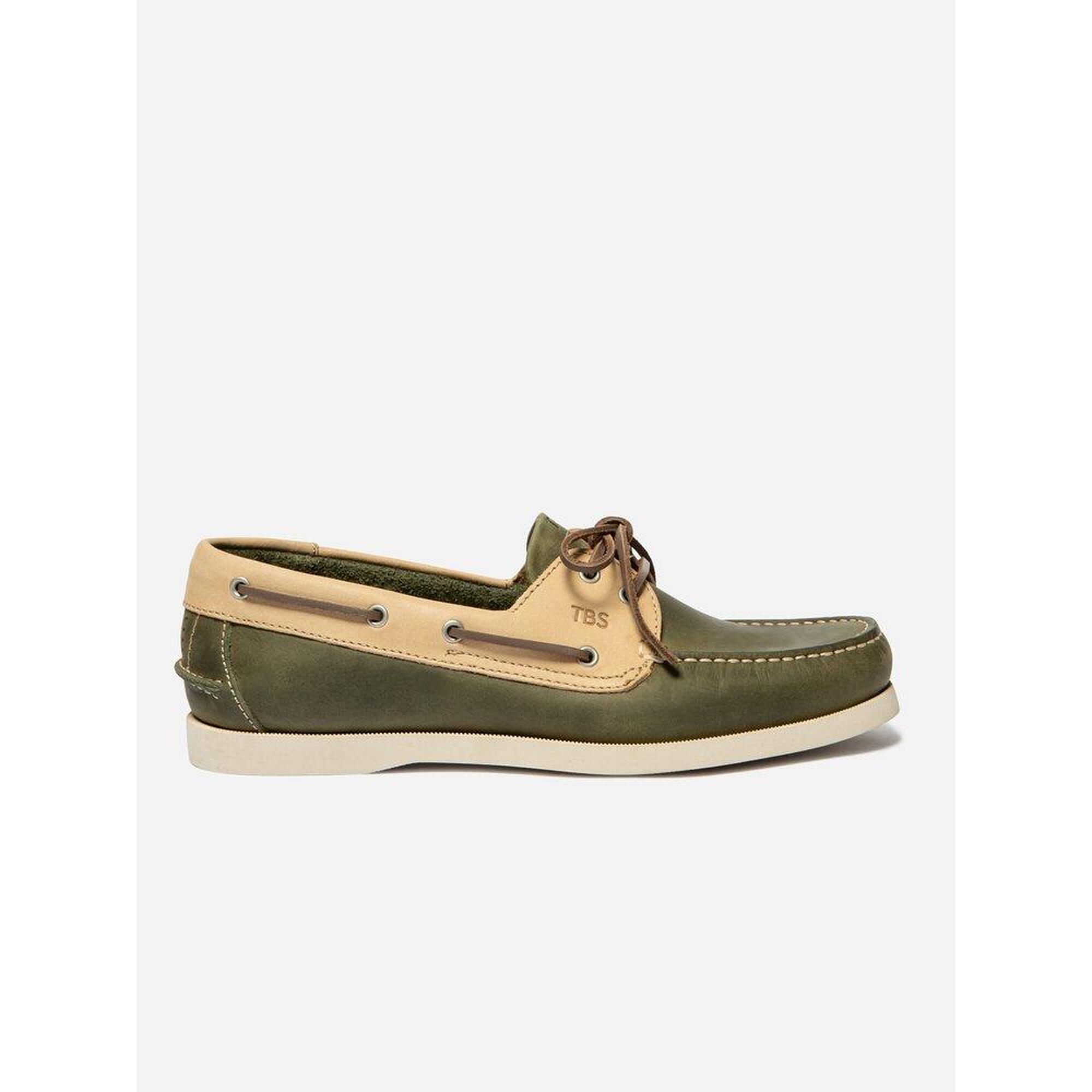 Tbs - Chaussures Bateau Homme Phenis Olive/beige En Cuir Fabriquées Au Portugal - Chaussures Bateau - Beige|vert - Decathlon