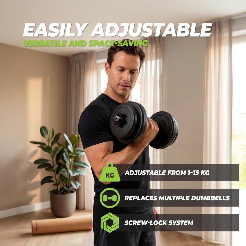 Gantera reglabila VirtuFit Ajustabile Cast Iron - Vinyl - 15 kg