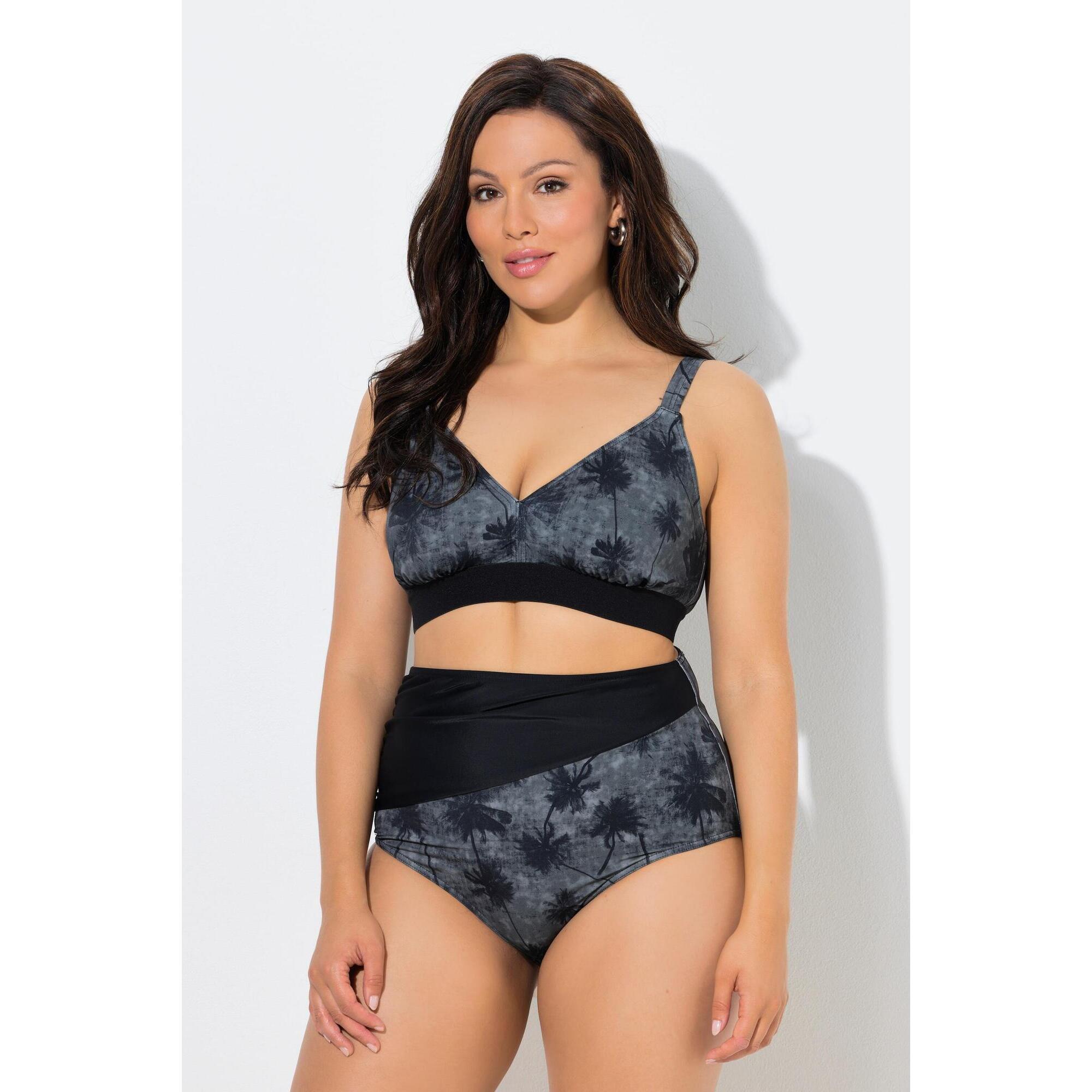 Ulla Popken - Femme Bikini Motif Palmiers Sans Bonnets Souples - Soutien-gorge - Gris - Decathlon
