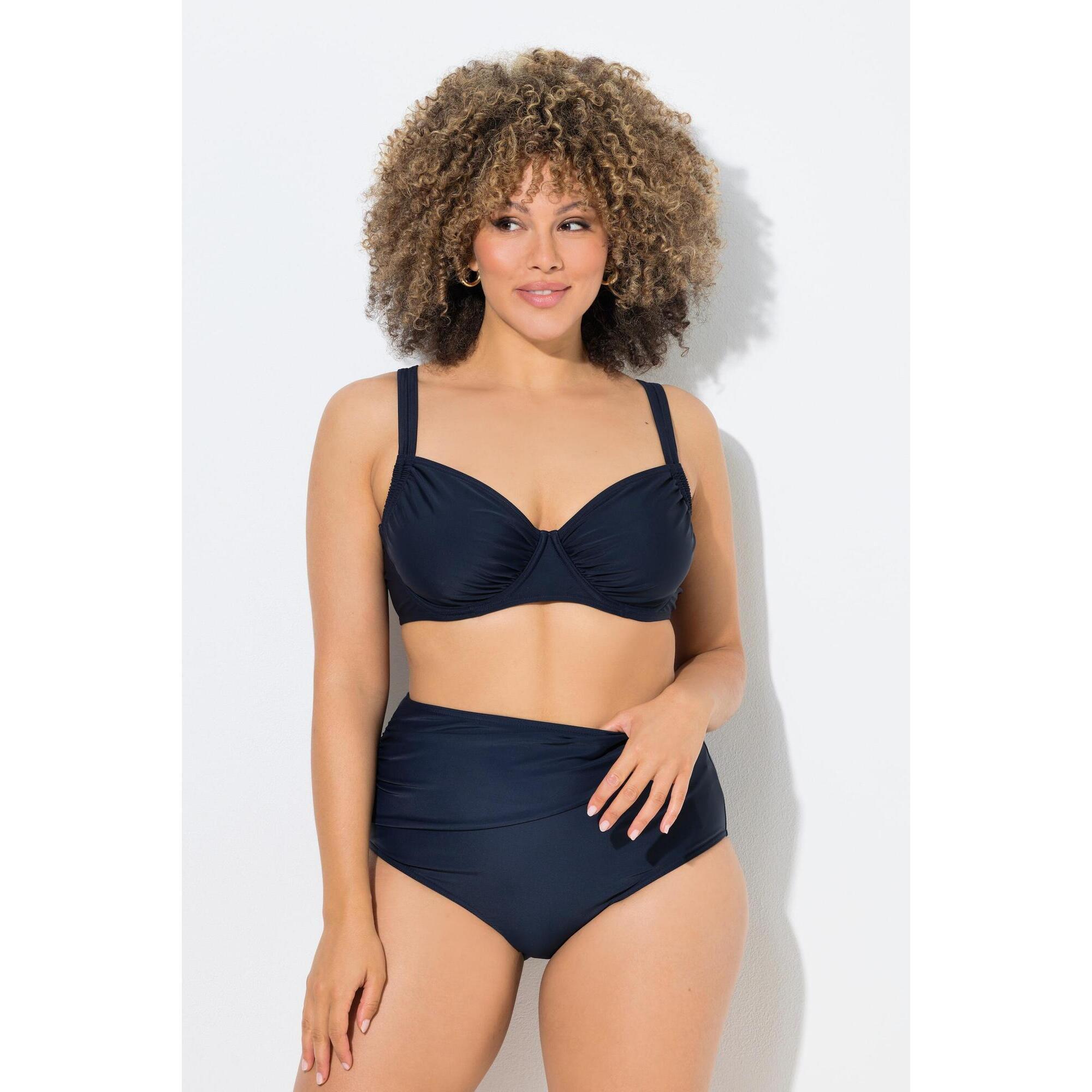 Ulla Popken - Femme Bikini Avec Armatures Bretelles Réglables Et Fronces - Soutien-gorge - Bleu - Decathlon