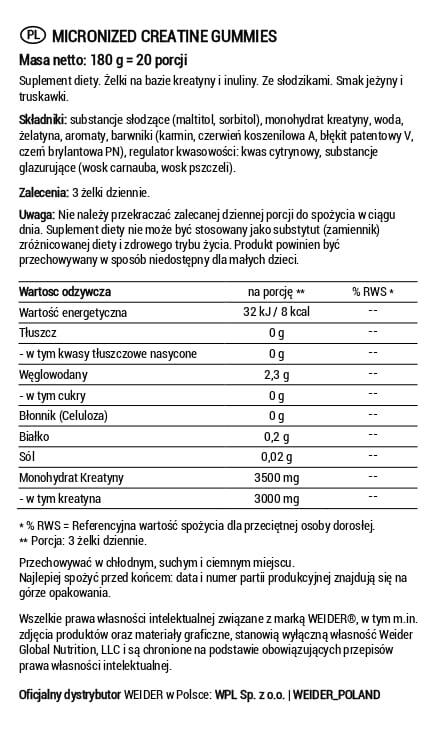 Kreatyna Weider Micronized Creatine Gummies Monohydrat 60 żelek 5/5