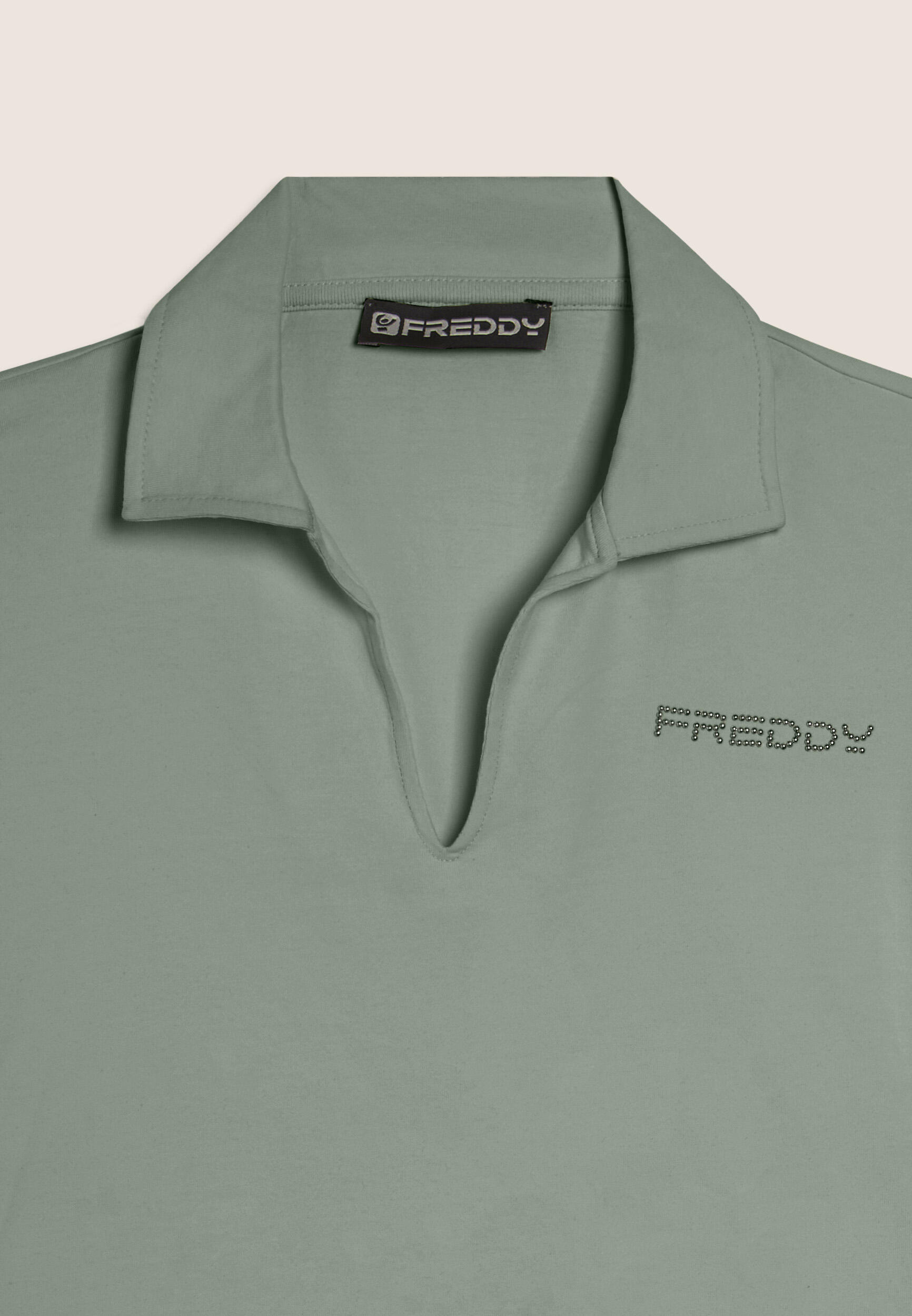 T-shirt Manica Corta con Scollo a V e Collo a Camicia 3/3