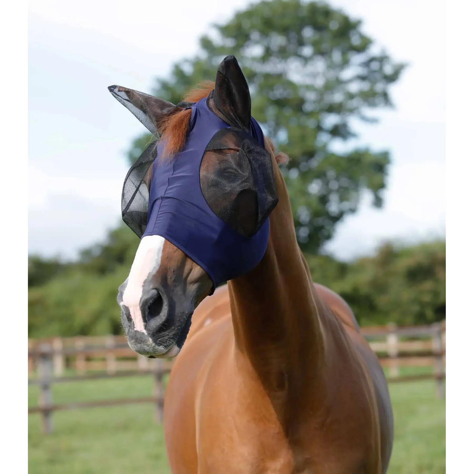 Maschera Antimosche Per Cavalli Vivi Bear Con Protezione UV E Orecchie - Rete Traspirante 3D - Taglia L Blu