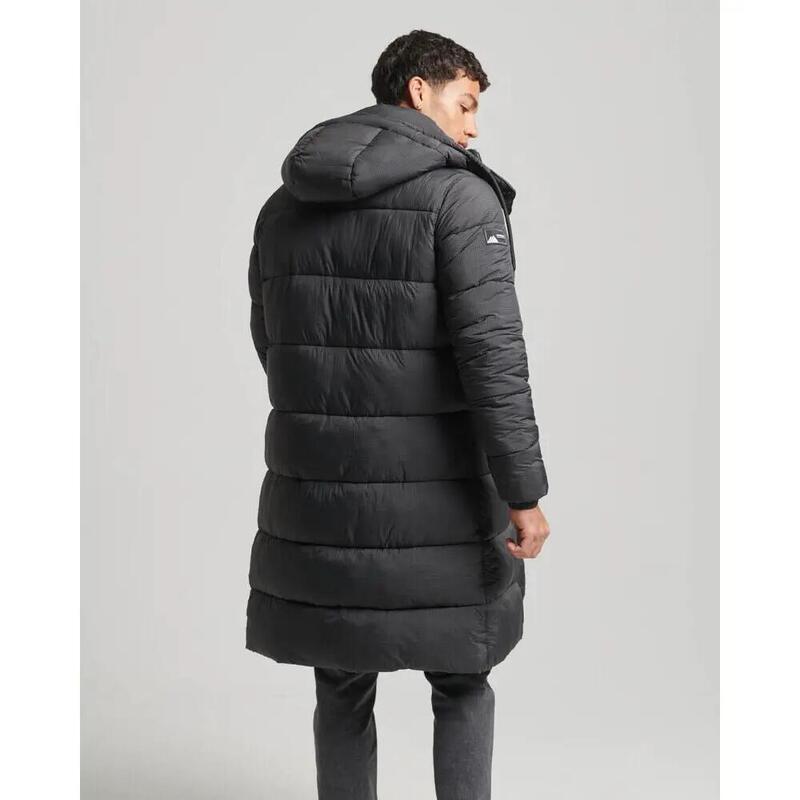 Geacă matlasată lungă Superdry Ripstop neagră în carouri