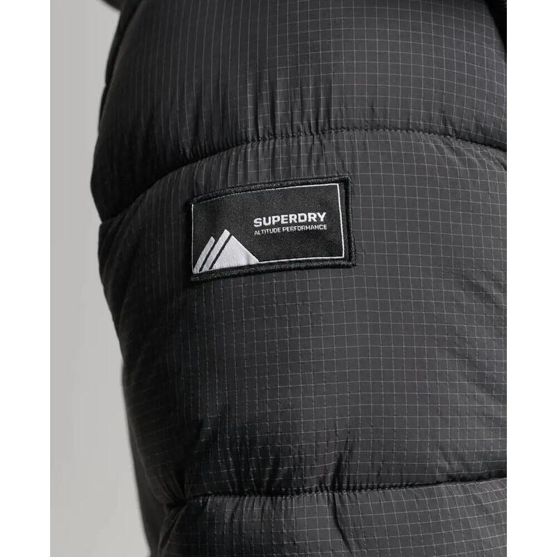 Geacă matlasată lungă Superdry Ripstop neagră în carouri