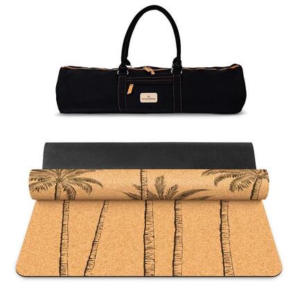 ROYAL PALM ANTISLIP YOGAMAT VAN KURK EN NATUURLIJK RUBBER MET DRAAGRIEM EN TAS