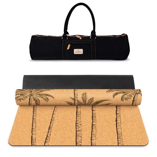 ROYAL PALM ANTISLIP YOGAMAT VAN KURK EN NATUURLIJK RUBBER MET DRAAGRIEM EN TAS