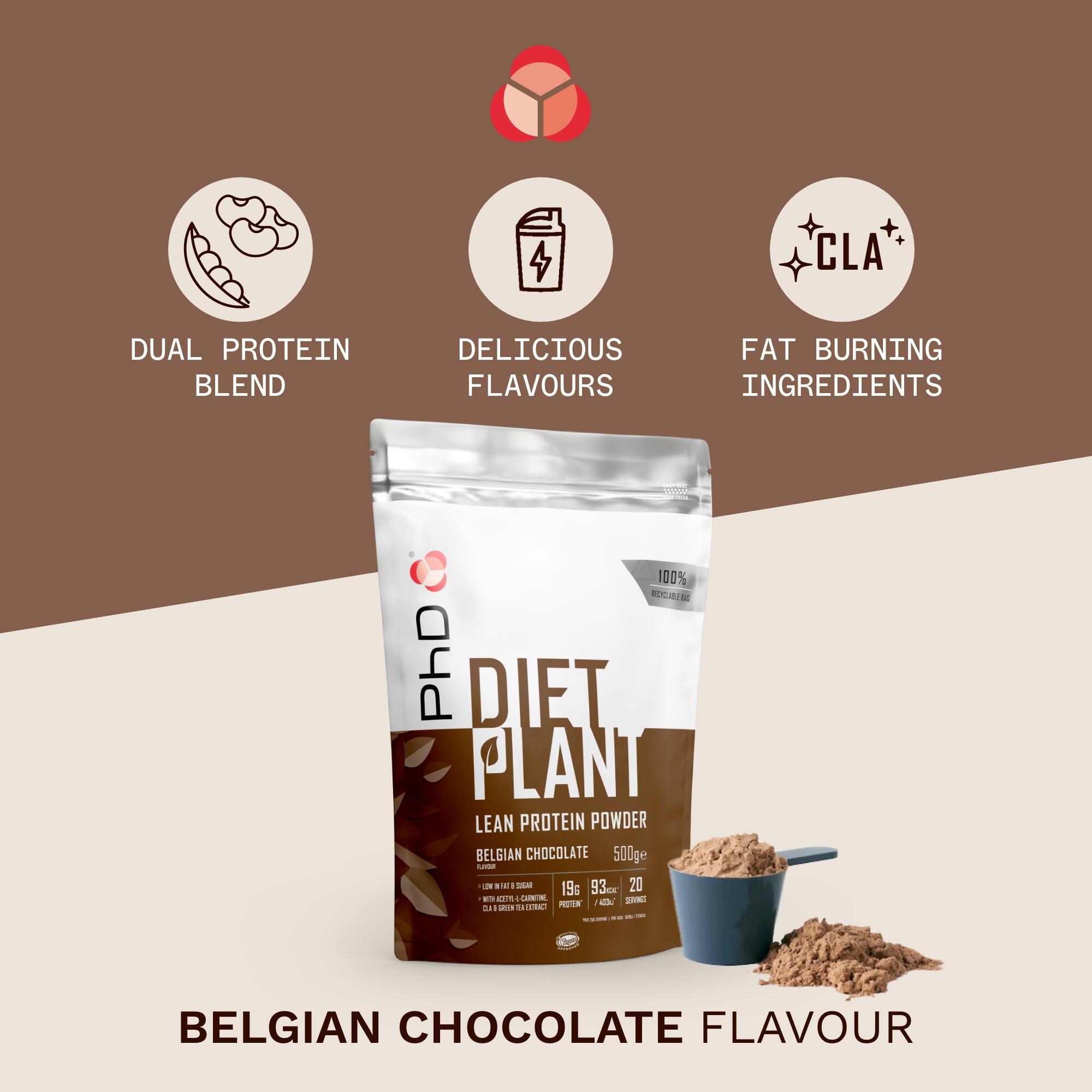 PhD Diet Plant Protein (500g) Belgian Chocolate - Eiweiße - Veganes Eiweiß 4/5