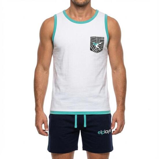 Homme Sport Ensemble Entraînement Coton Élasthanne Blanc-Bleu