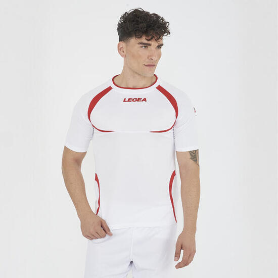T-shirt de running homme à manches courtes respirante blanc-rouge