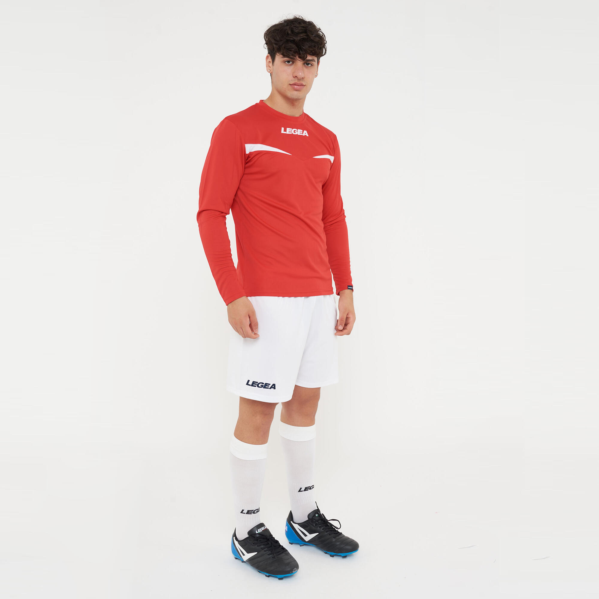 Homme Course T-shirt Manches Longues Rouge-Blanc 2/7