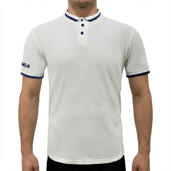 Homme Tennis Polo Coton Manches Courtes Blanc-Bleu