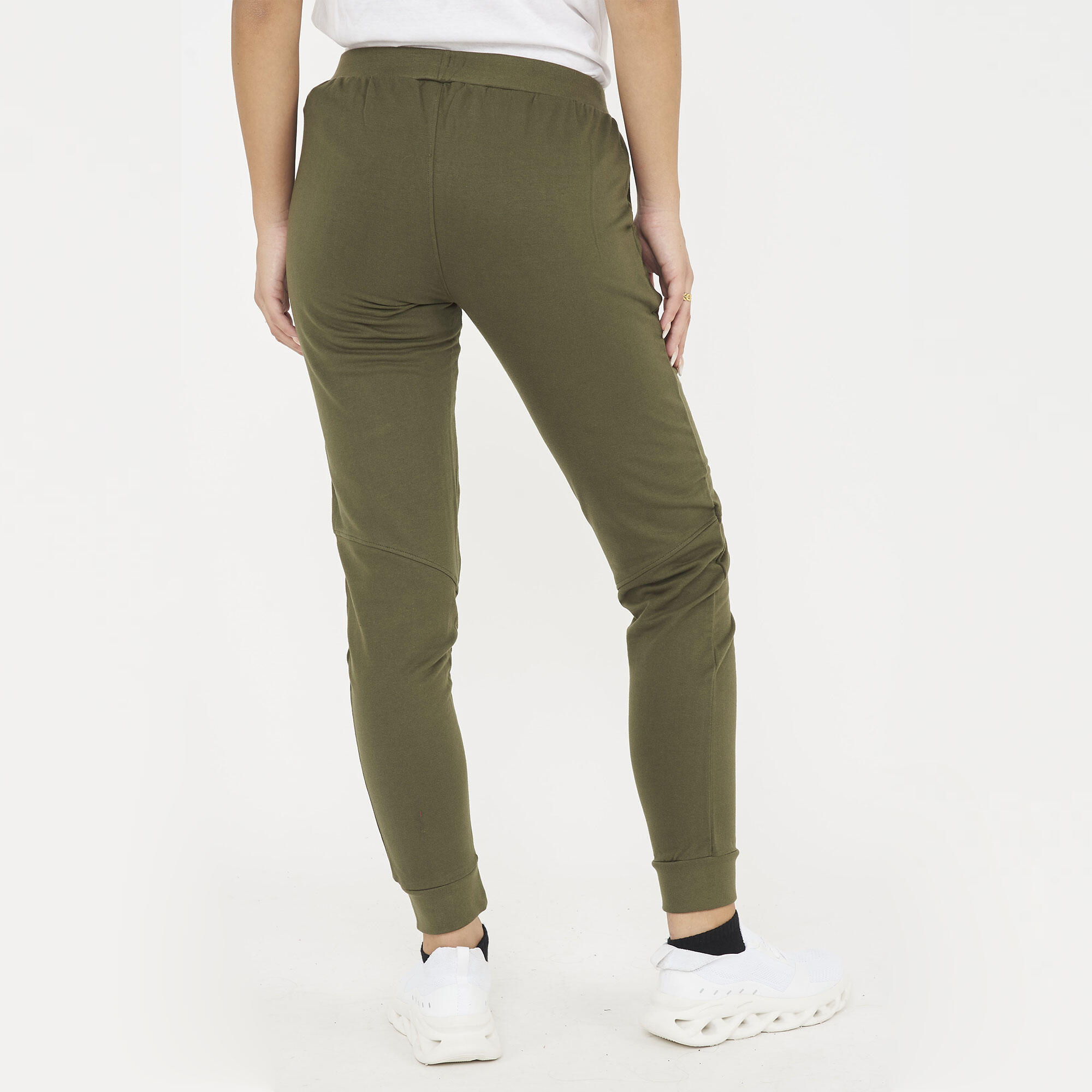 Fitness-Hosen Damen aus Baumwolle mit Reißverschlusstasche in Olivgrün 3/6