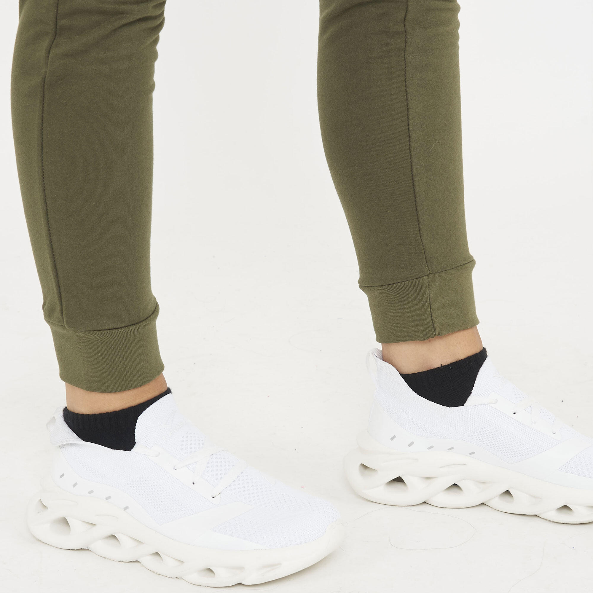 Fitness-Hosen Damen aus Baumwolle mit Reißverschlusstasche in Olivgrün 5/6