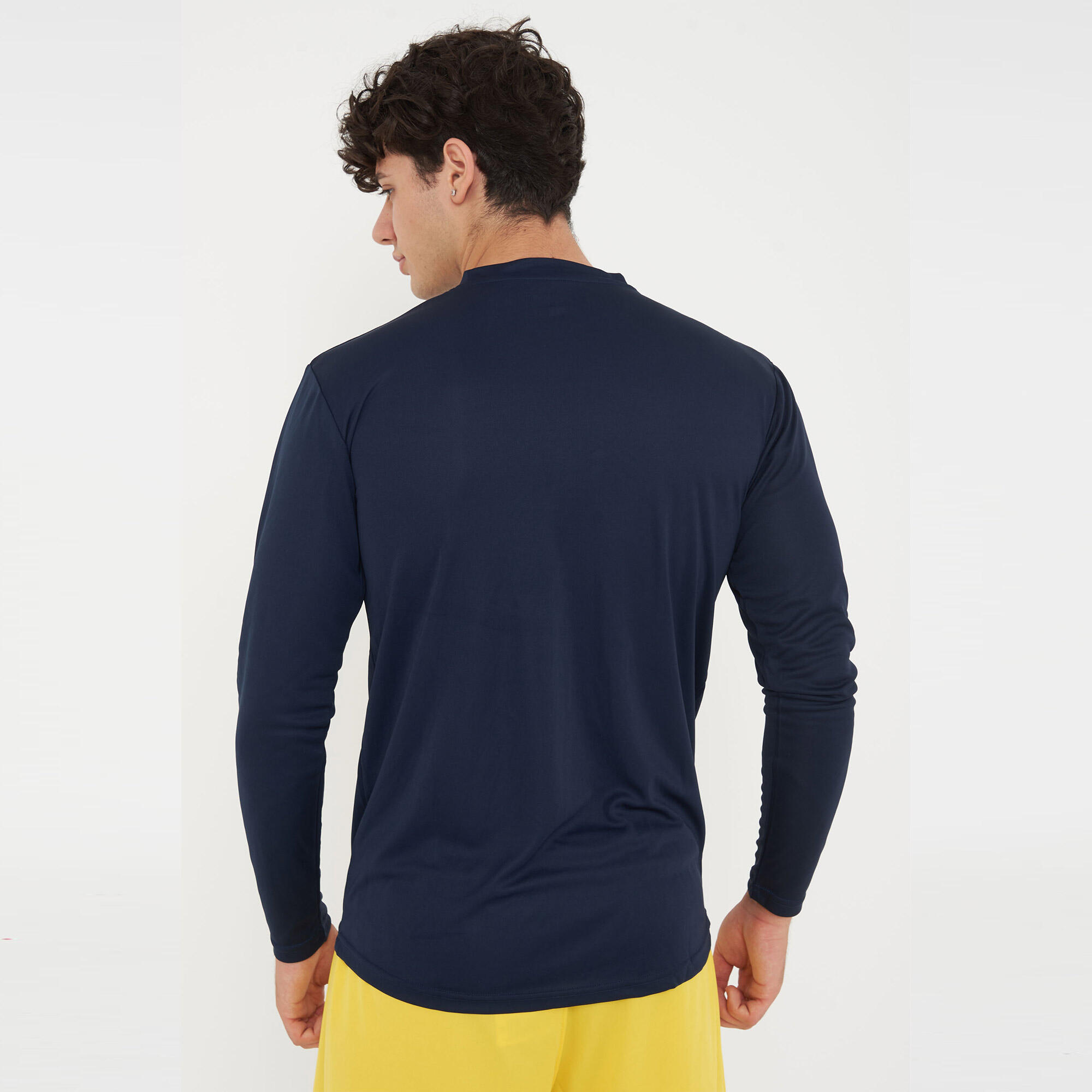 Homme Course T-shirt Manches Longues Bleu-Jaune 3/7
