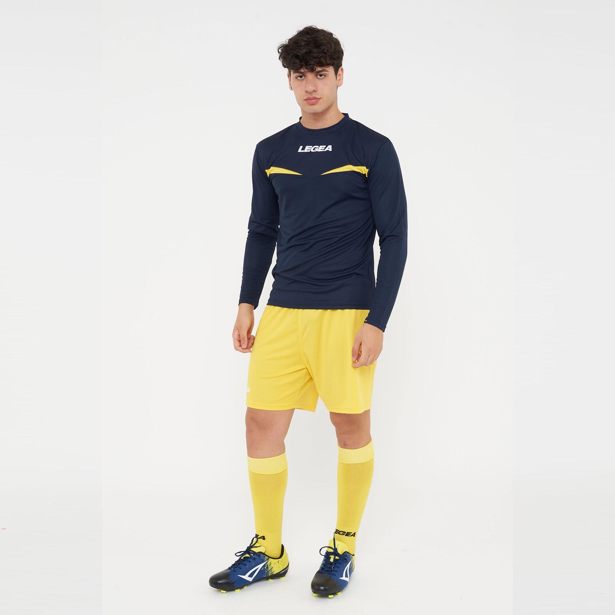 Homme Course T-shirt Manches Longues Bleu-Jaune 2/7